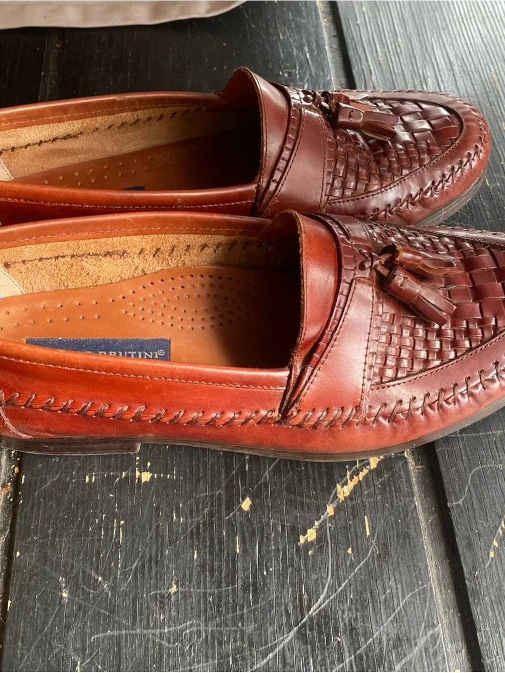 Giorgio Brutini Woven Tassel Loafers in Cognac